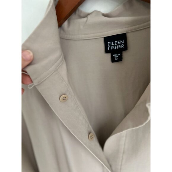 Eileen Fisher Cardigan Blouse 100% Wool Hidden Button Coffee Beige Size M - Picture 5 of 8